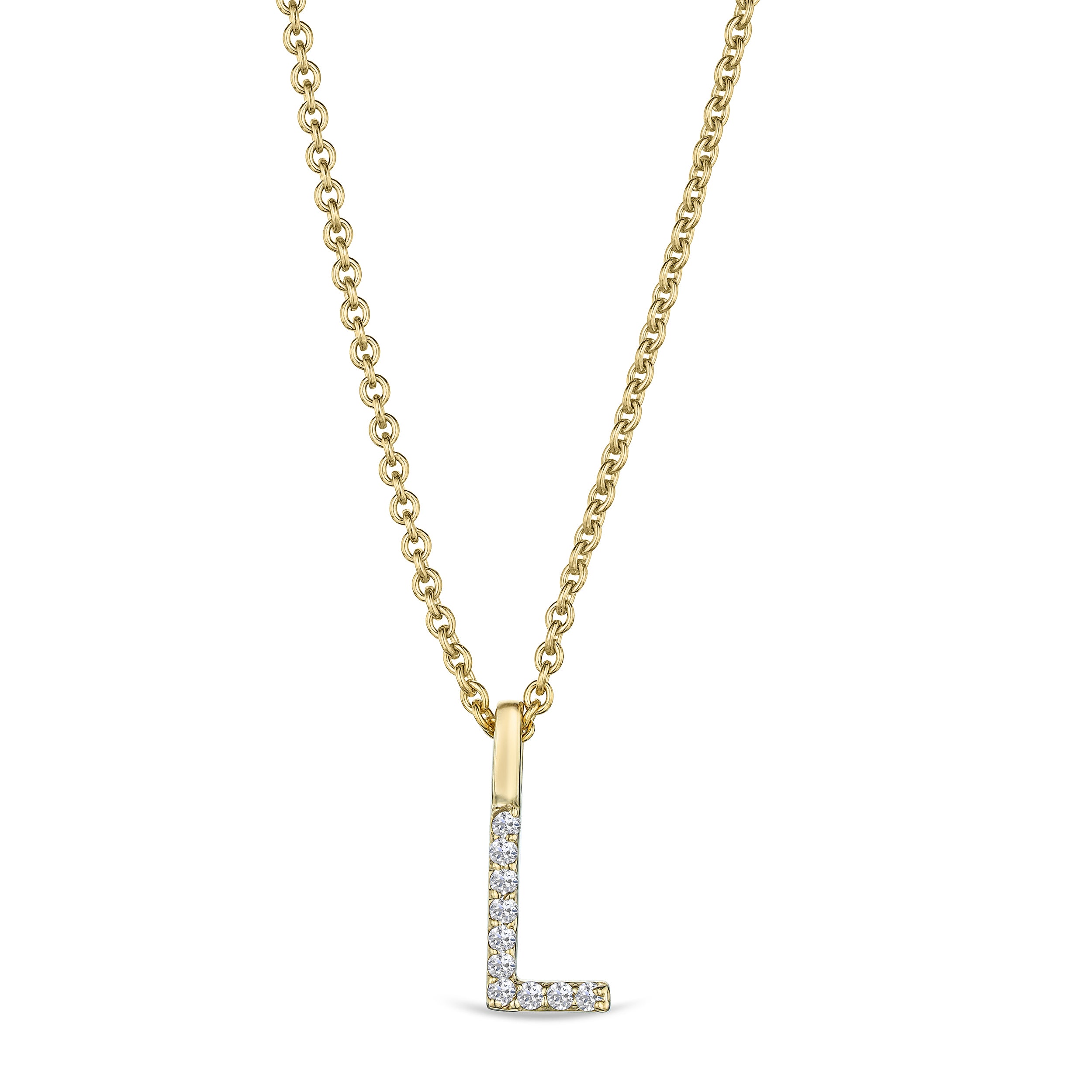 Love Letter Initial L Lab Diamond Necklace set in 9K Yellow Gold